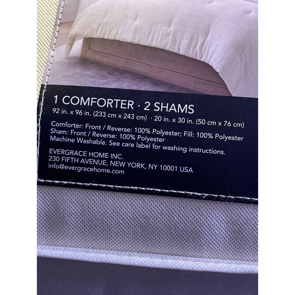 Evergrace 3 Piece Comforter Set Queen Cream NEW Textured Waffle Weave